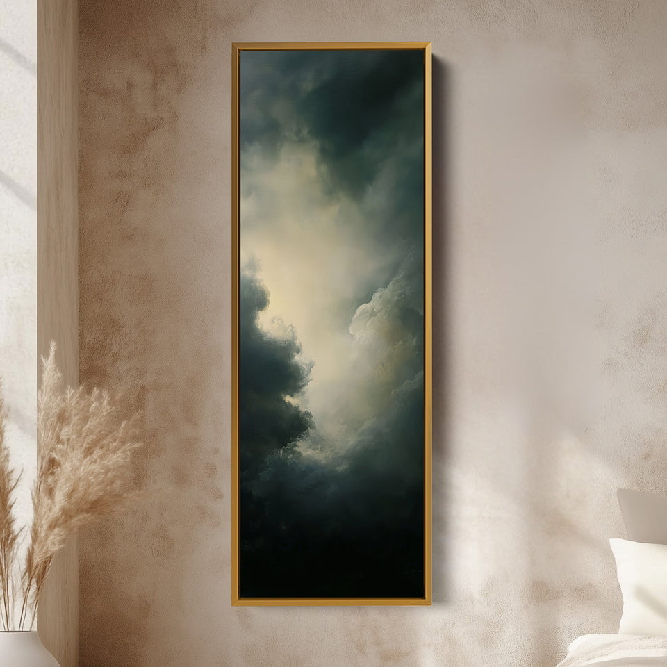 Large Canvas Dramatic Cloud Framed Wall Art Long Vertical Wall Decor
