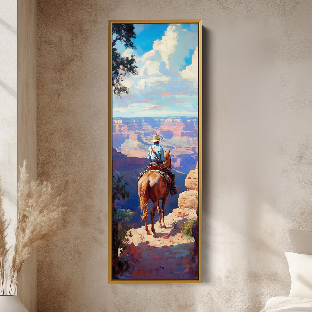 Western Cowboy Large Canvas Framed Wall Art Long Vertical Wall Decor