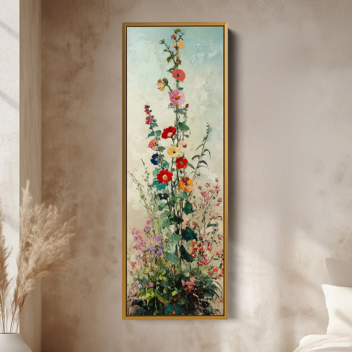 Floral Long Vertical Skinny Large Framed Canvas Decor