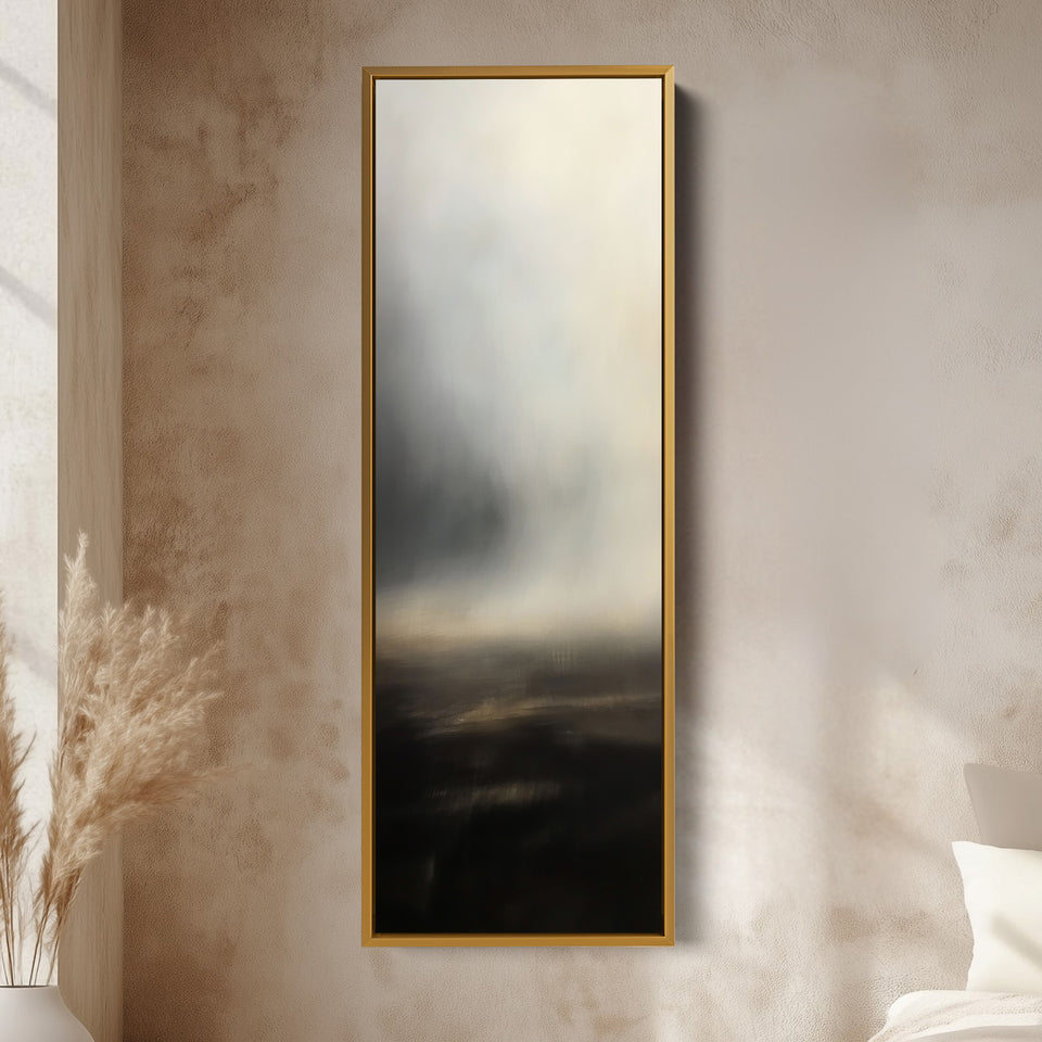 Grey Cloud Long Vertical Skinny Large Framed Canvas Decor