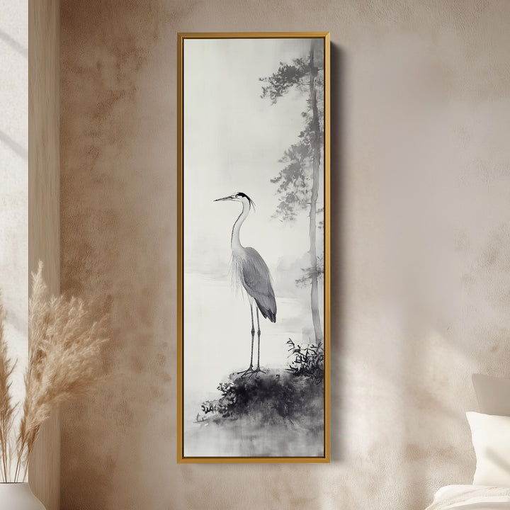 Vintage Heron Narrow Tall Wall Art Large Framed Picture