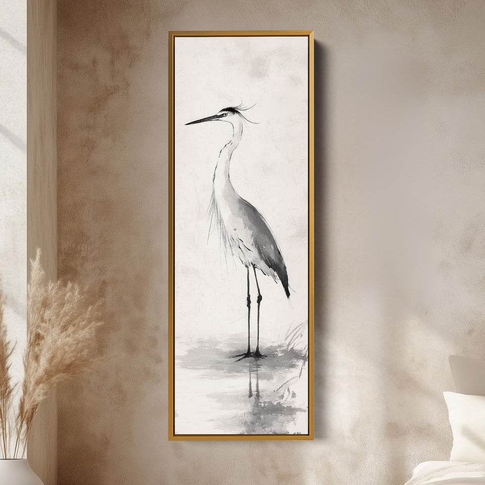 Neutrale Reiger Smalle Hoge Muurkunst Groot Ingelijst Schilderij