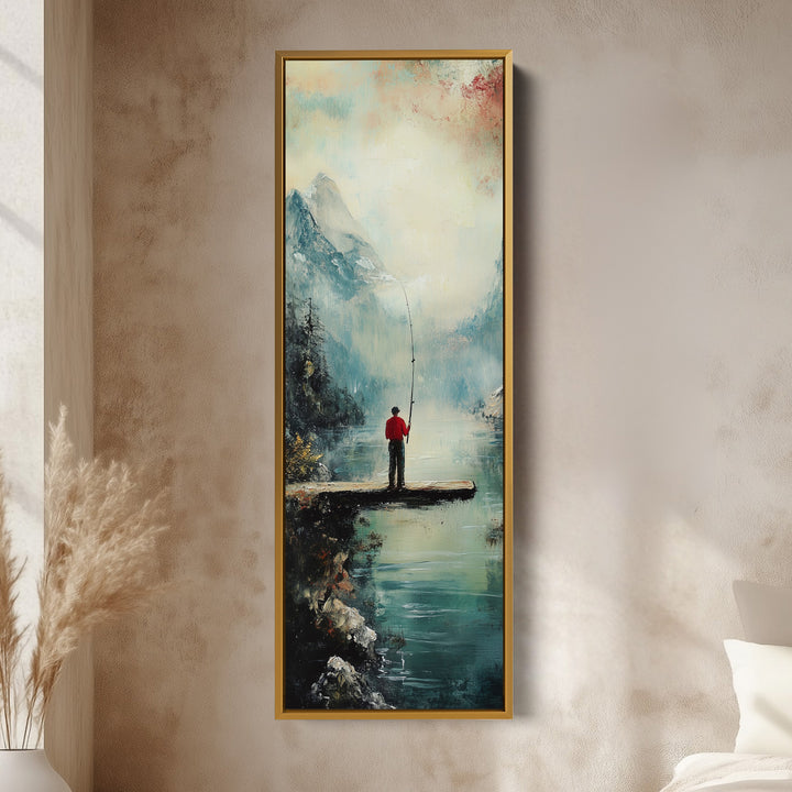 Long Narrow Vertical Large Canvas Wall Decor Fishing