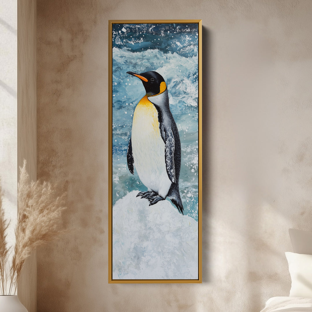 Emperor Penguin Long Narrow Vertical Large Canvas Wall Decor