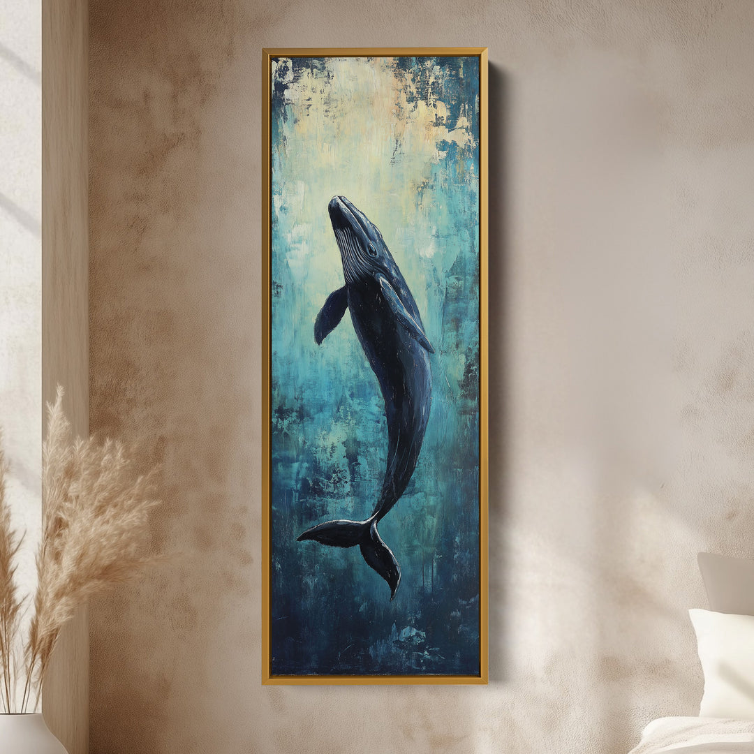 Long Narrow Vertical Whale Large Canvas Wall Decor
