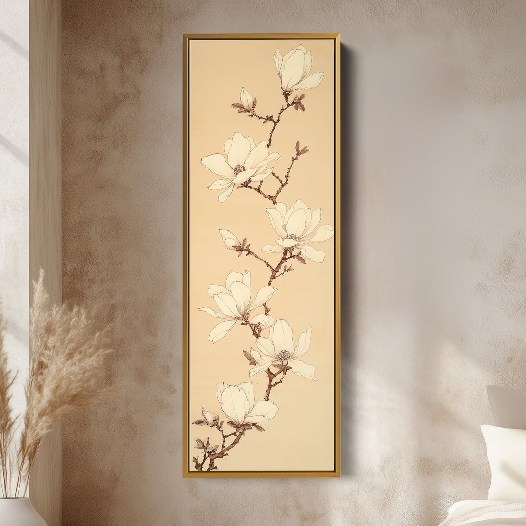 Art mural vertical étroit long Magnolia blanche Grande décoration murale sur toile
