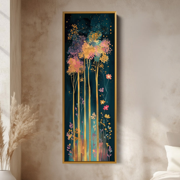 Golden Forest Long Narrow Vertical Wall Art Large Canvas Wall Decor