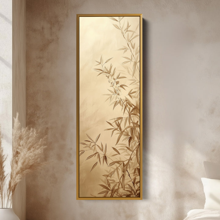 Bamboo Leaves Long Narrow Vertical Wall Art Large Canvas Decor