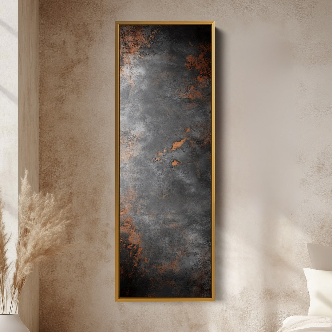 Toile abstraite rustique grise grande longue étroite verticale décoration murale