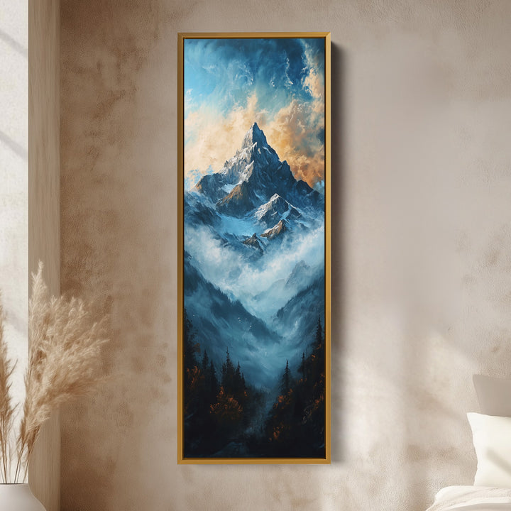 Paysage de montagne toile encadrée longue et étroite pour salon