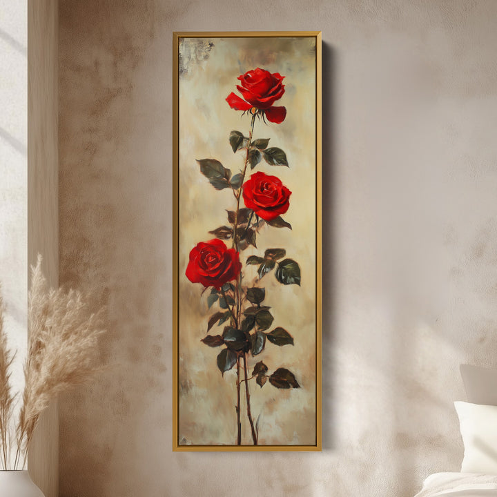 Roses rouges longues toile encadrée étroite pour salon