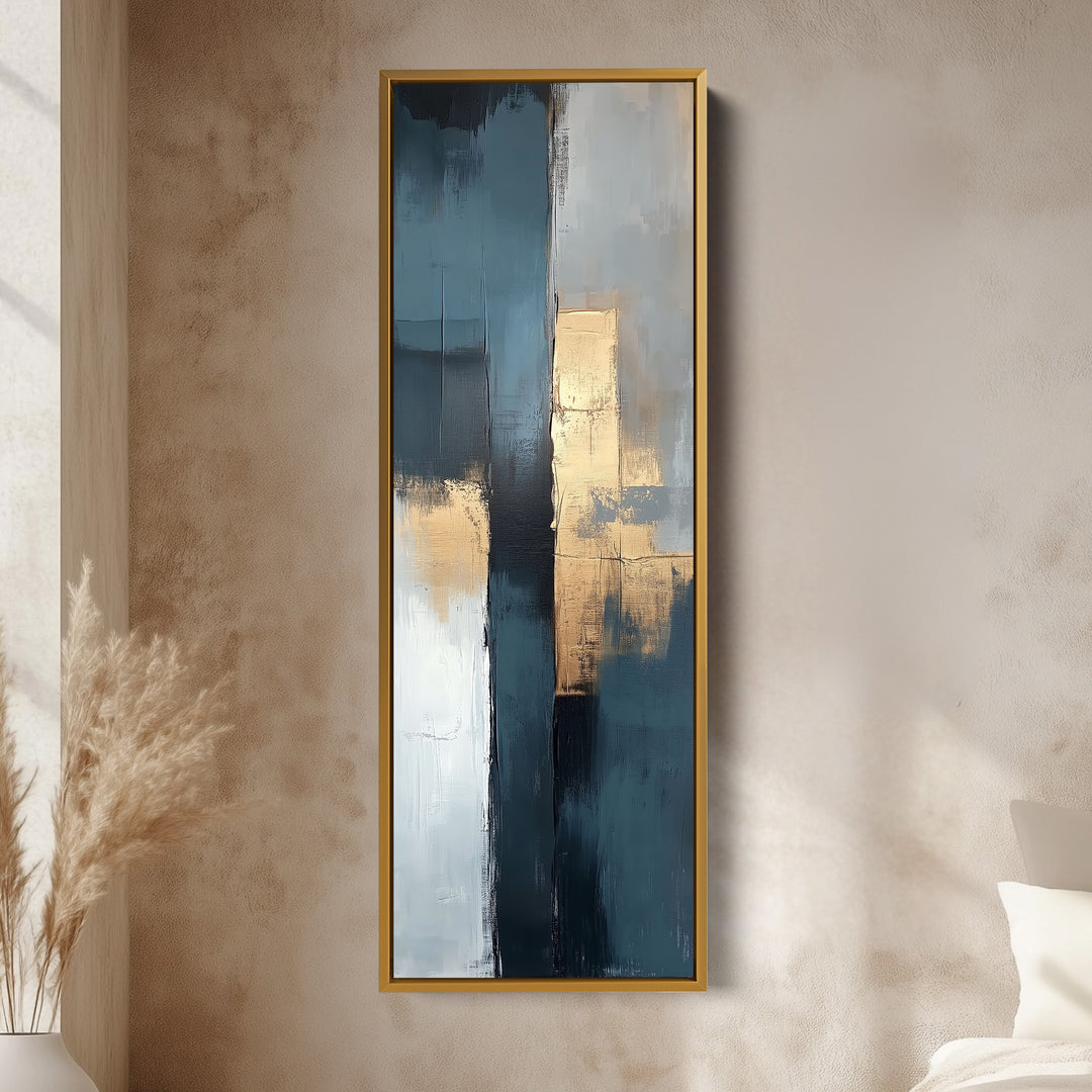 Tall Vertical Framed Canvas Abstract Gold
