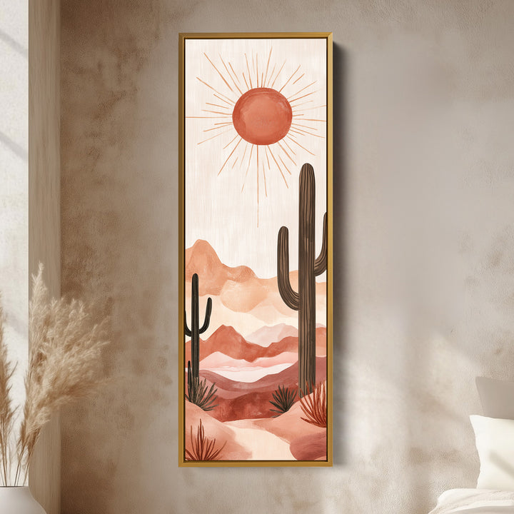 Long Tall Vertical Framed Canvas Wall Art Cacti Desert Landscape