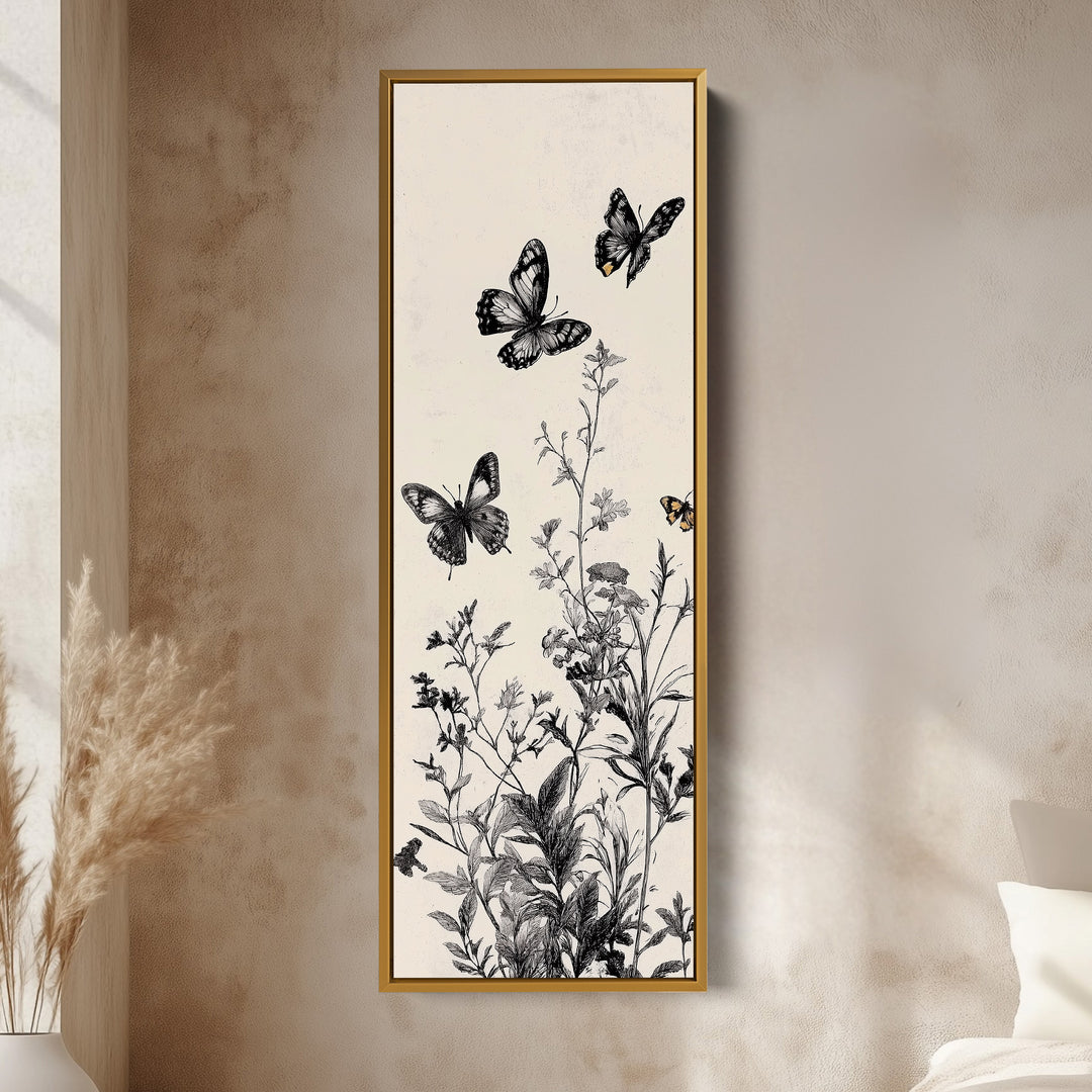 Botanical Wildflower Butterflies Vertical Long Wall Decor