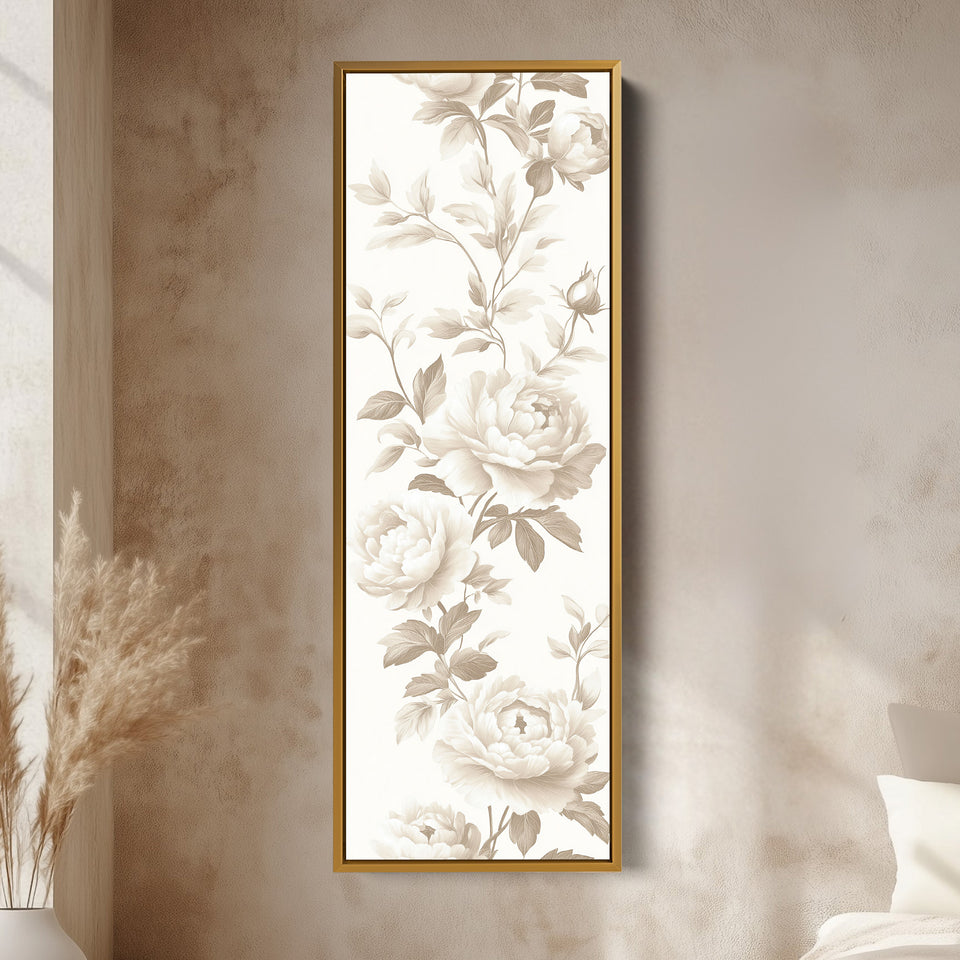 Vertikale beige Pfingstrosen Blumenlang gerahmte Leinwanddekoration