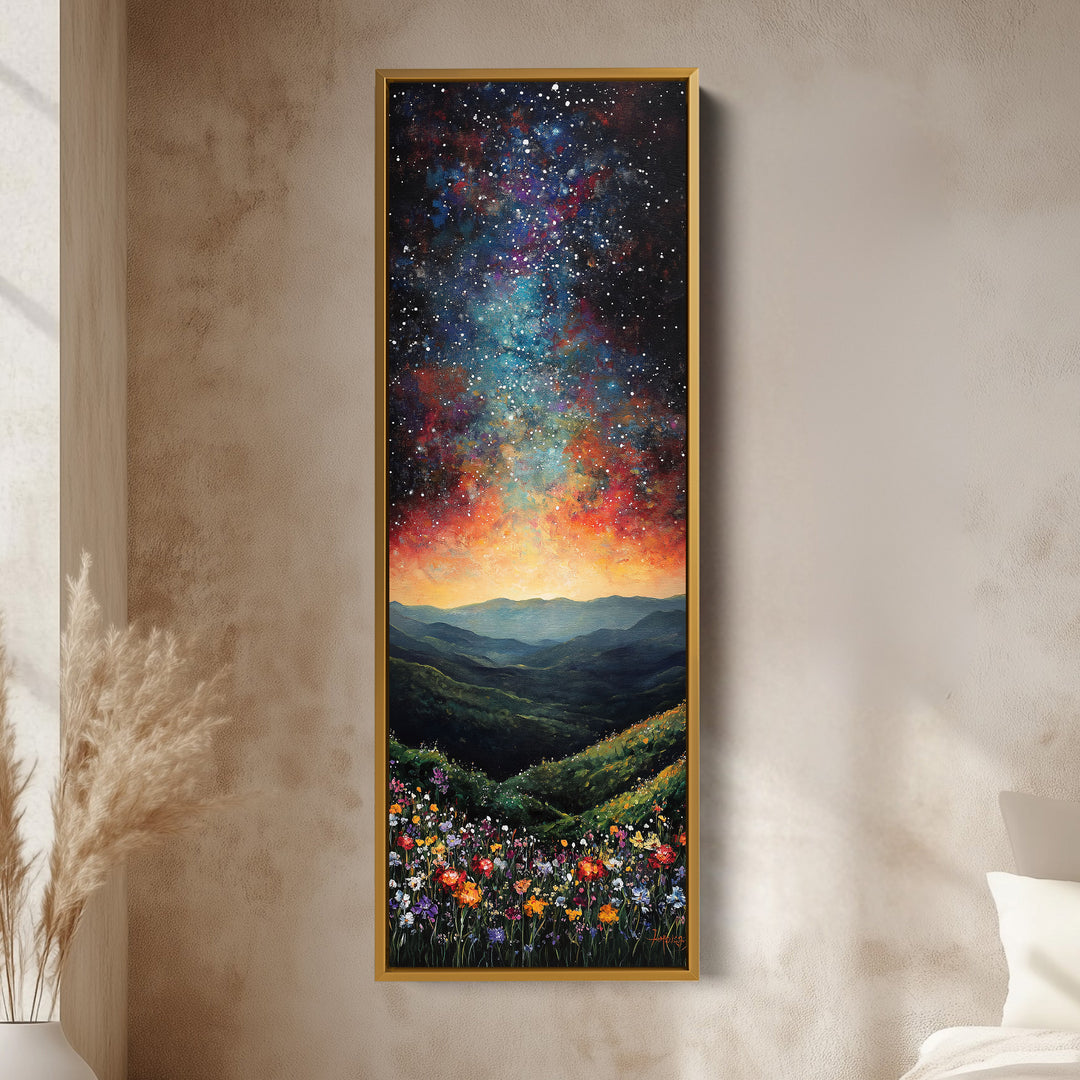 Starry Night Sky Tall Skinny Wall Decor Framed Canvas
