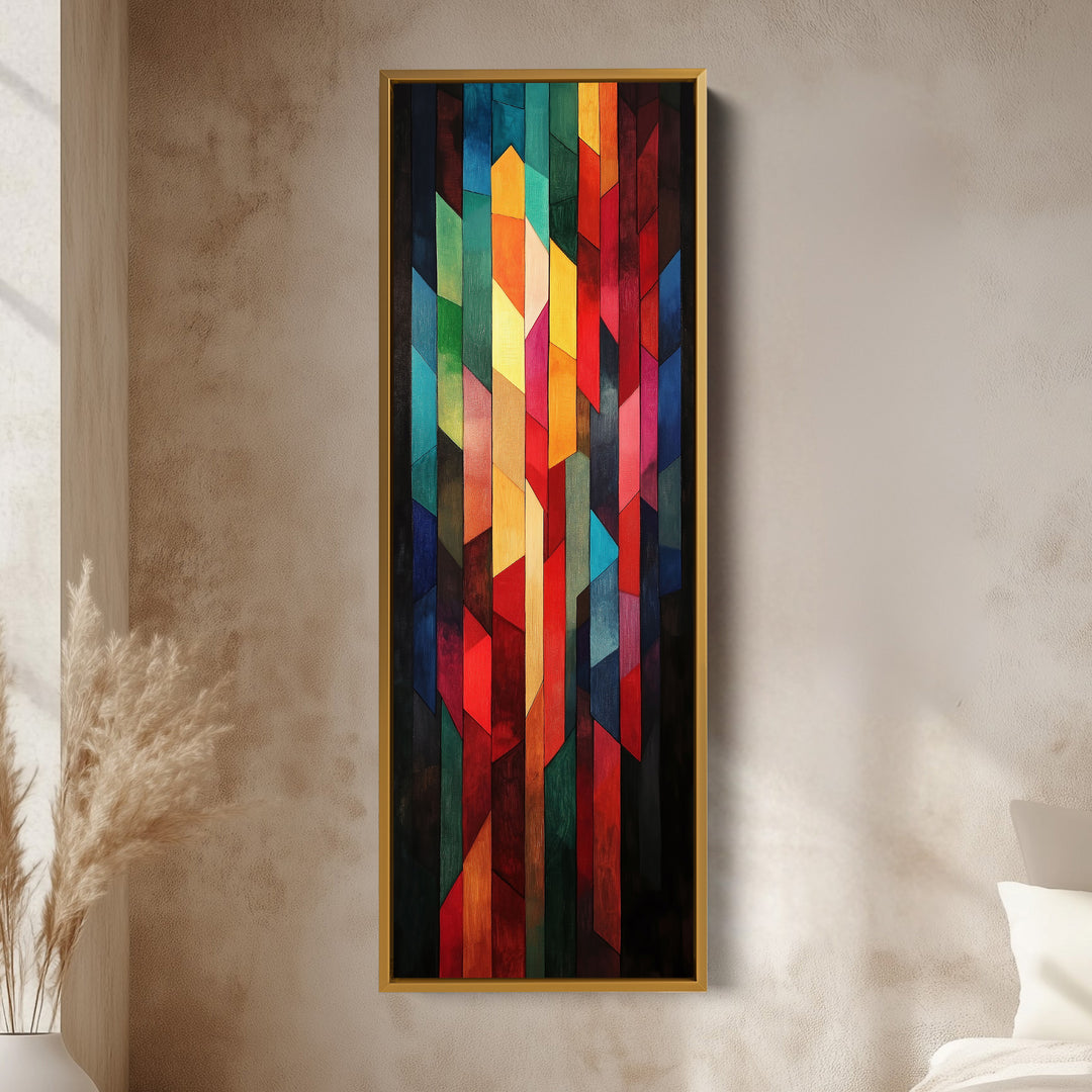 Geometric Colourful Abstract Tall Skinny Wall Decor Framed Canvas