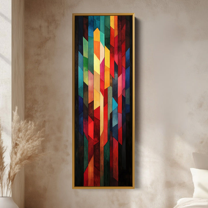 Geometric Colourful Abstract Tall Skinny Wall Decor Framed Canvas