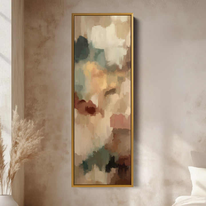 Tall Canvas Wall Art Warm Beige Brown Abstract For Living Room