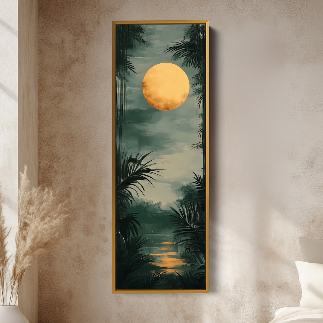 Golden Moon Long Living Room Framed Canvas Wall Decor