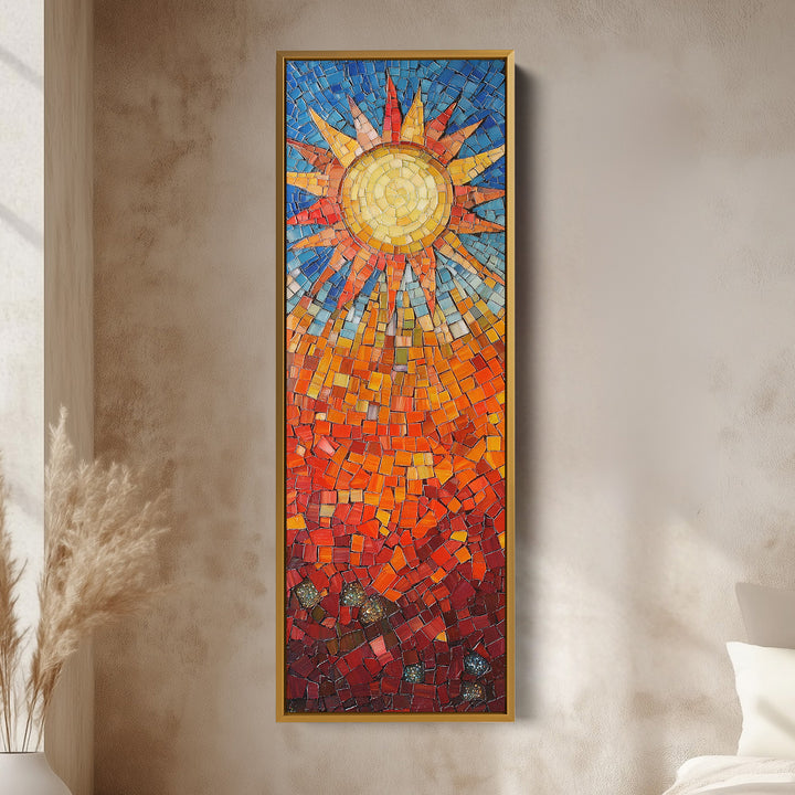 Mosaic Sun Burst Vertical Bedroom Wall Art Long & Narrow