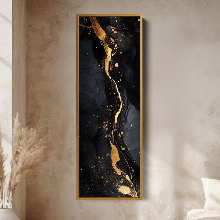 Vertical Bedroom Wall Art Gold & Black Abstract