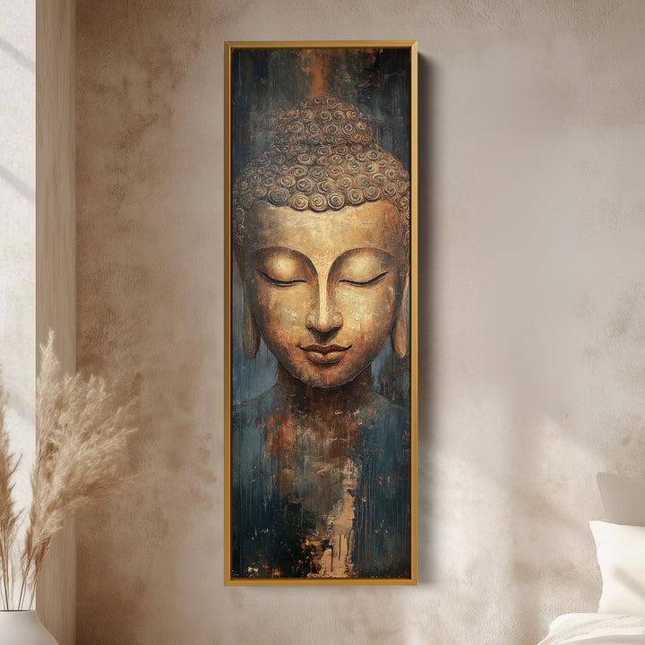 Golden Buddah Vertical Long Framed Canvas Wall Art