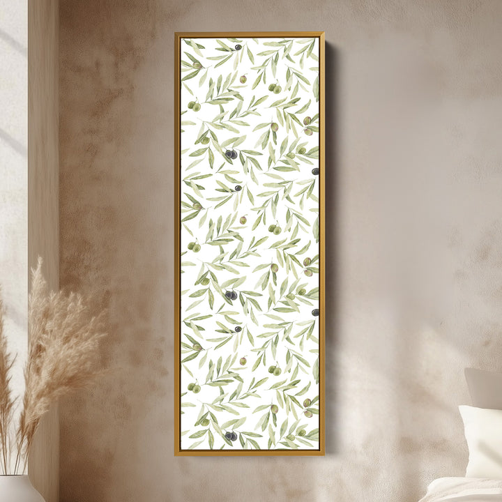 Minimalist Olive Leaves Long Vertical Framed Wall Decor