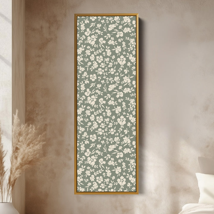 Portrait Wall Art White Floral Silhouettes Tall Canvas For Hallway