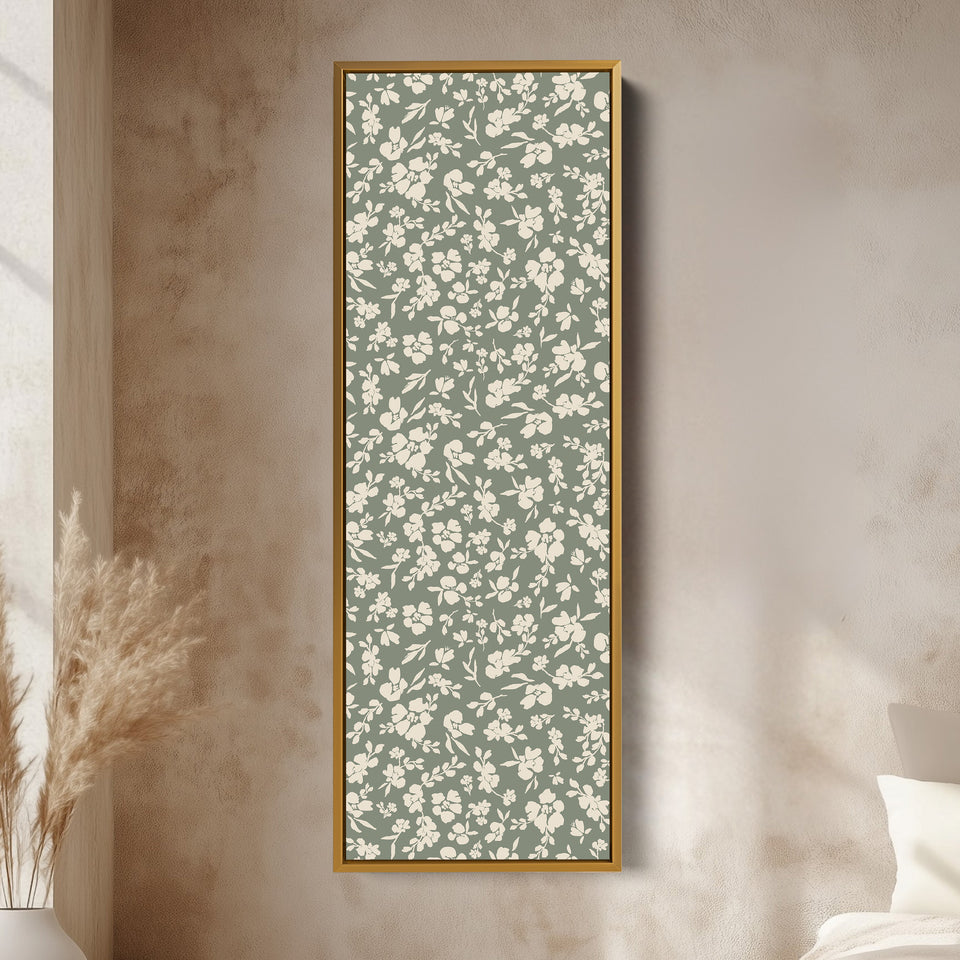 Portrait Wall Art White Floral Silhouettes Tall Canvas For Hallway