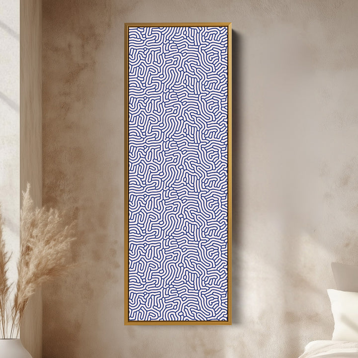 Blue & Beige Organic Pattern Long Vertical Wall Art