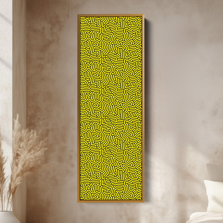 Yellow & Black Organic Pattern Long Vertical Wall Art