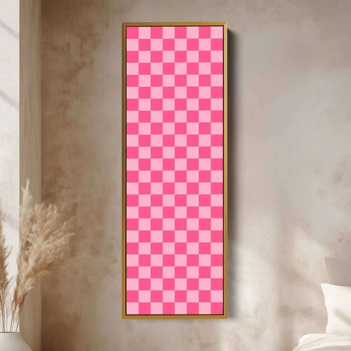 Pink Checkered Gingham Vertical Slim Wall Art
