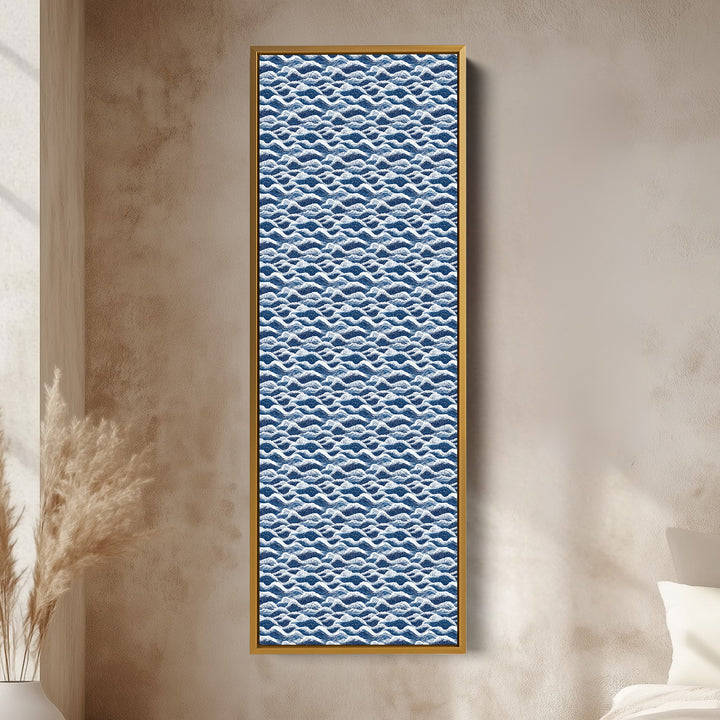 Japandi Blue Wave Vertical Tall Framed Wall Decor