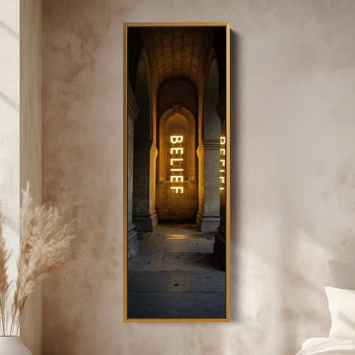Long Vertical Wall Decor - Belief Framed Canvas