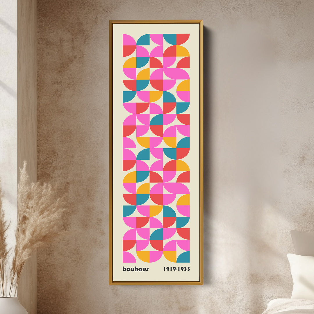 Narrow Long Framed Canvas Bauhaus Beige Geometric