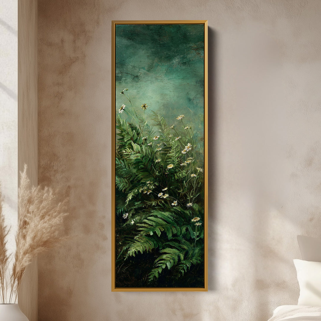Dark Green Botanical Tall Framed Canvas – Vertical Wall Decor