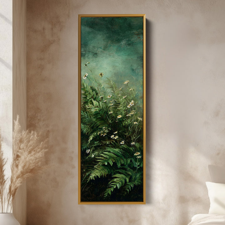 Dark Green Botanical Tall Framed Canvas – Vertical Wall Decor