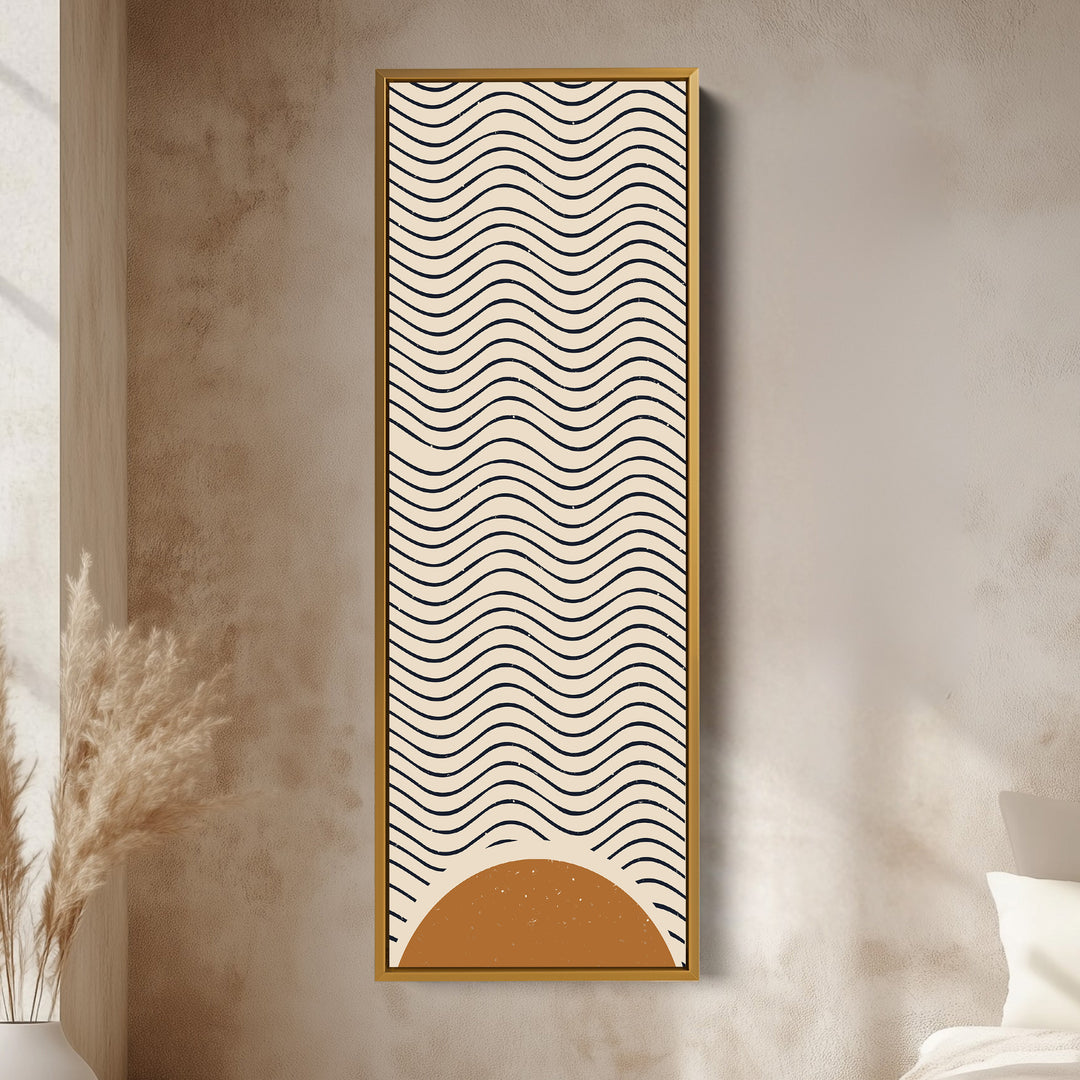 Art mural sur toile encadrée longue Minimaliste Vagues du lever de soleil pour couloir ou espace de méditation