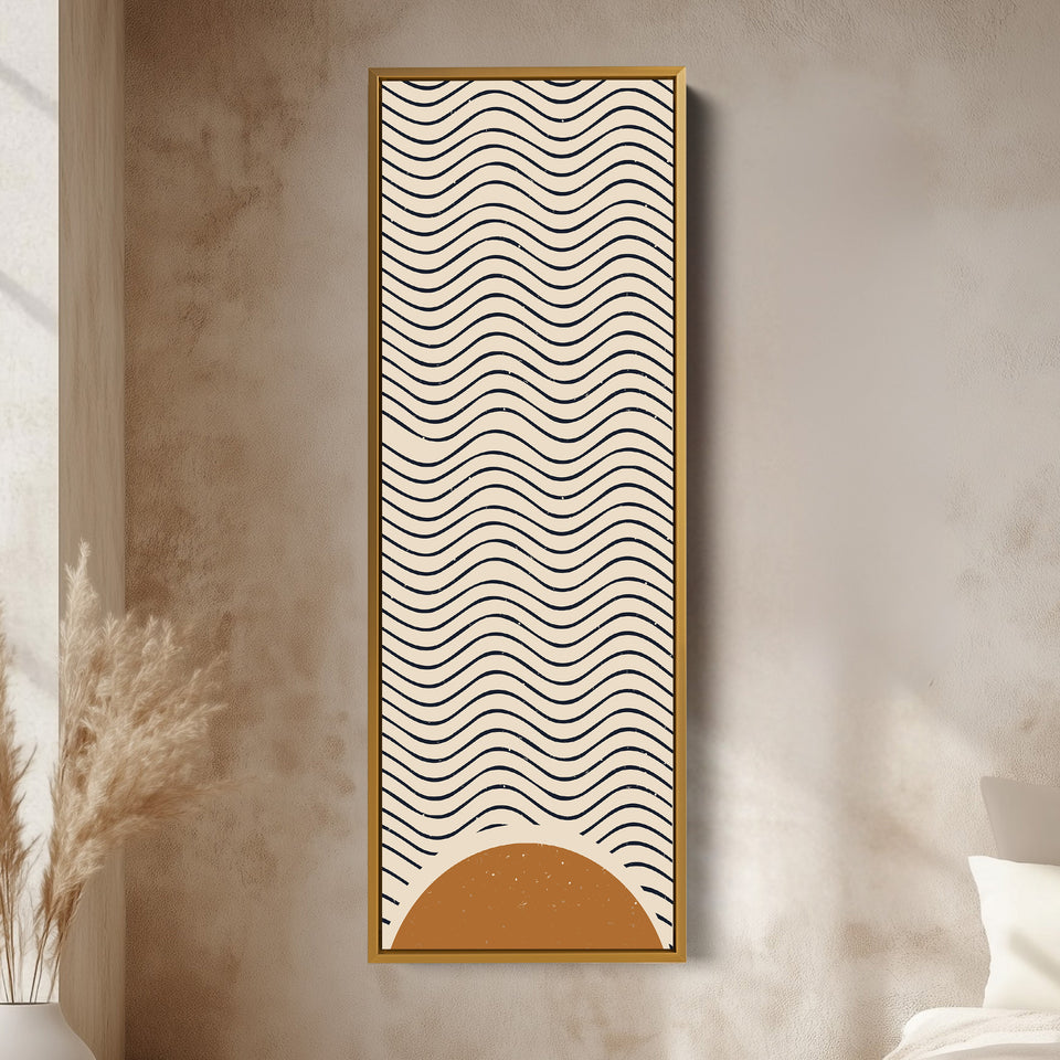 Art mural sur toile encadrée longue Minimaliste Vagues du lever de soleil pour couloir ou espace de méditation