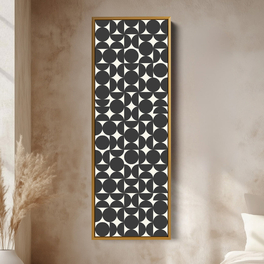 Retro Circle Grid Long Vertical Framed Canvas for Modern Living Room or Hallway