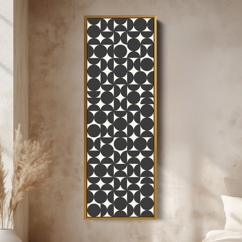 Retro cirkelraster lange verticale ingelijste canvas voor moderne woonkamer of hal