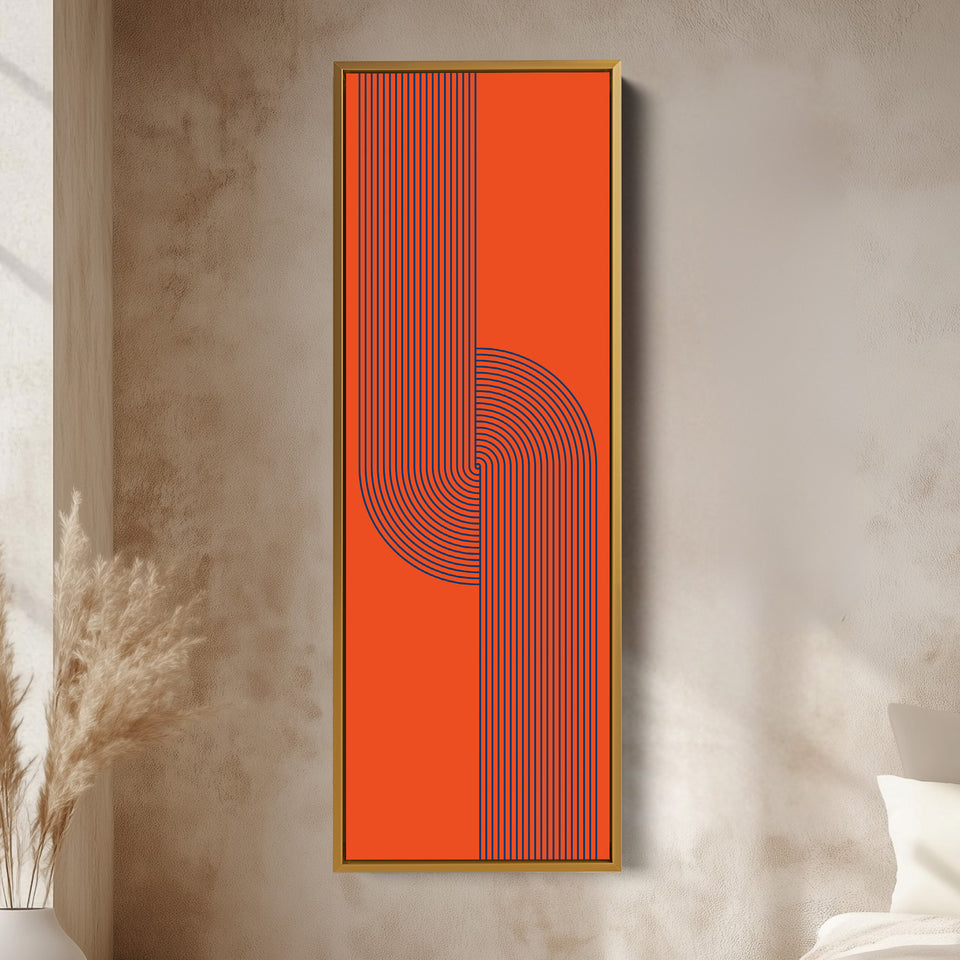 Retro Red and Blue Lines Long Vertical Canvas Wall Art for Living Room or Studio