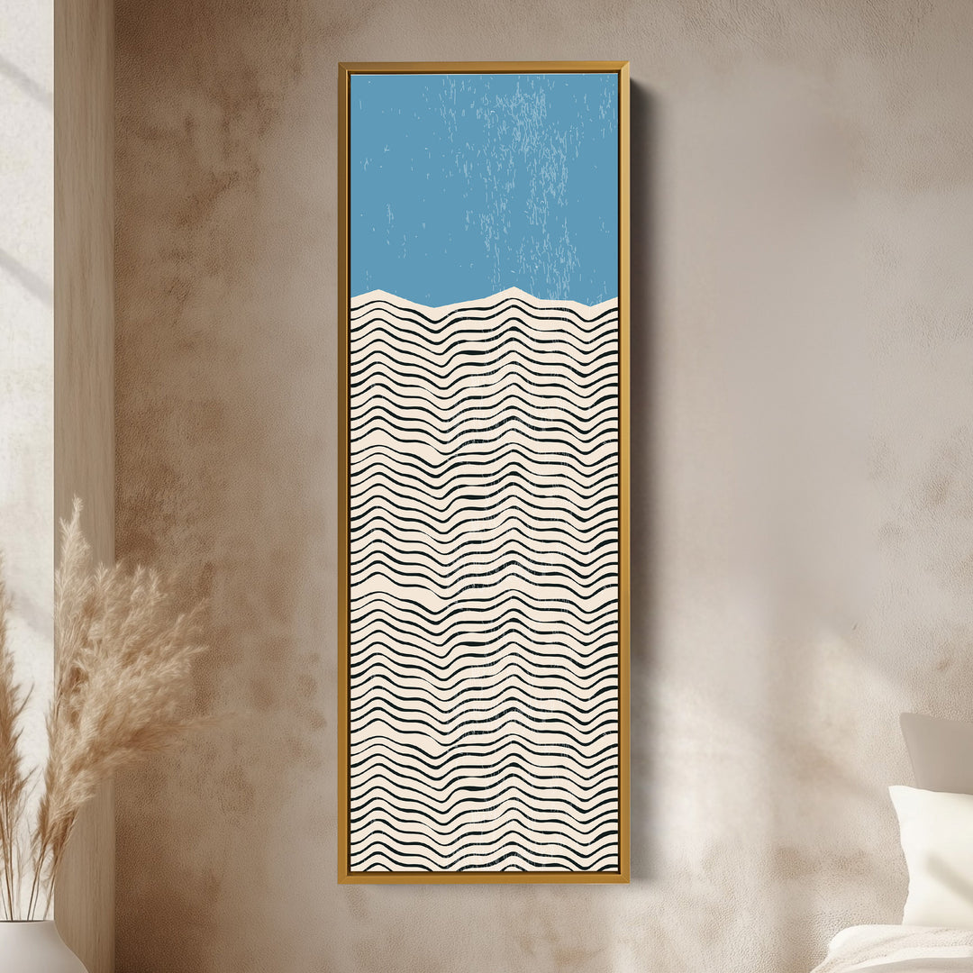 Modern Sunrise Waves Yellow Vertical Framed Canvas Wall Art for Hallway or Bedroom