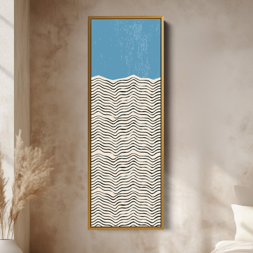 Modern Sunrise Waves Yellow Vertical Framed Canvas Wall Art for Hallway or Bedroom