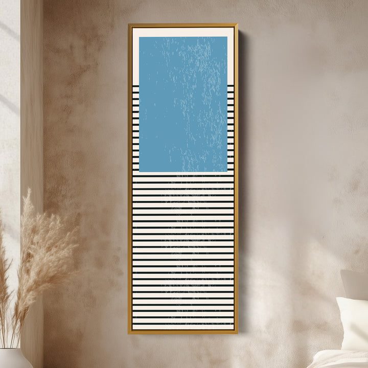 Retro Sun and Lines Vertical Framed Canvas Wall Art for Hallway or Living Room