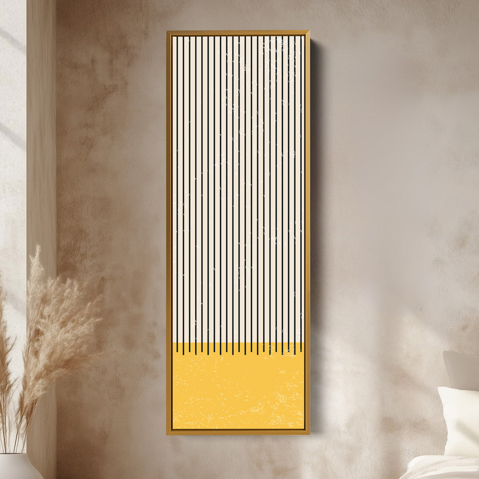 Golden Sun en Strepen Verticale Ingelijste Canvas Muurdecoratie voor Woonkamer of Gang