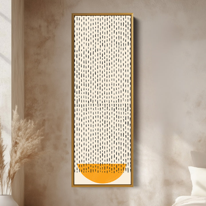 Minimalist Orange Half Circle Vertical Framed Canvas Wall Art for Hallway or Bedroom