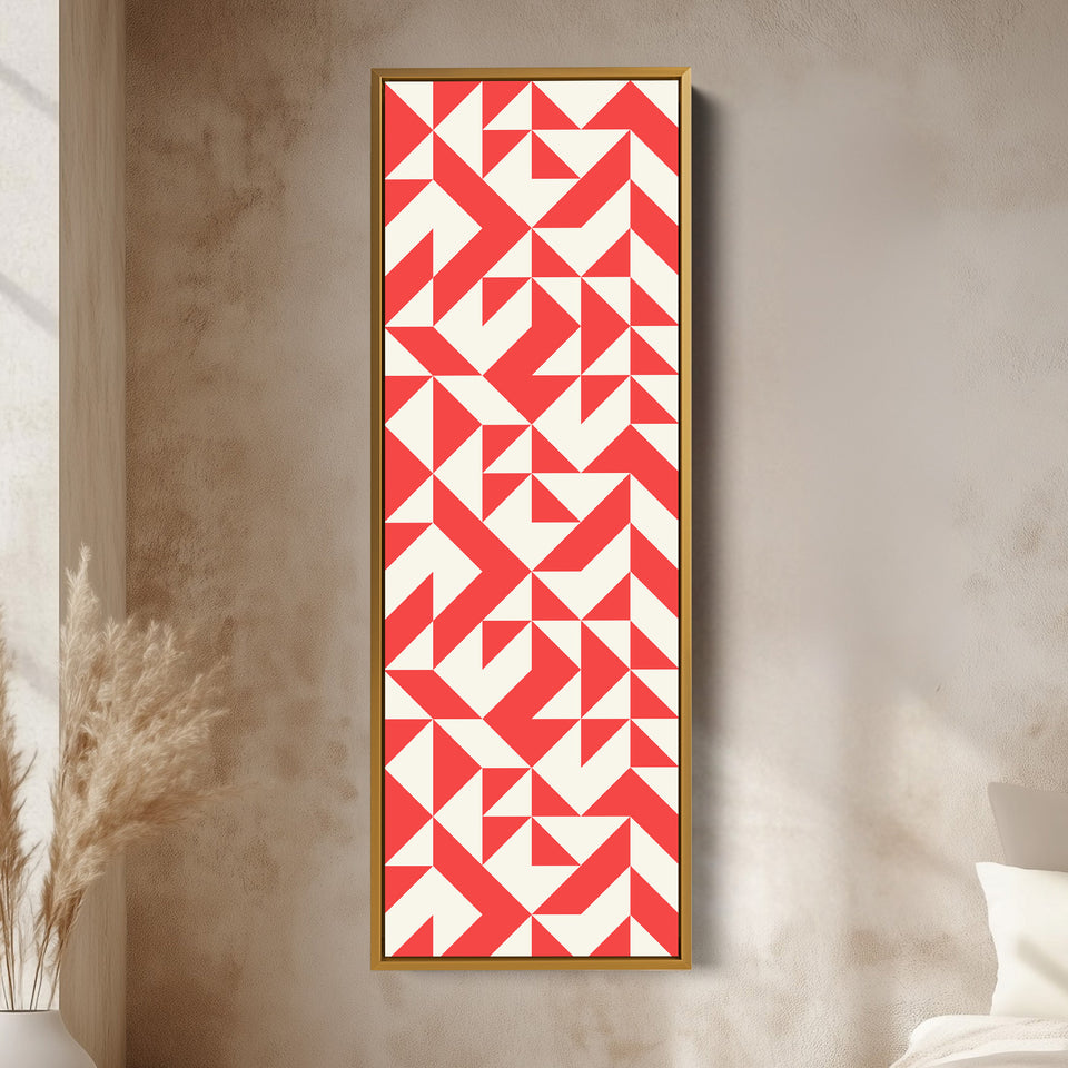 Bold Red Triangles Vertical Framed Canvas Wall Art for Living Room or Studio