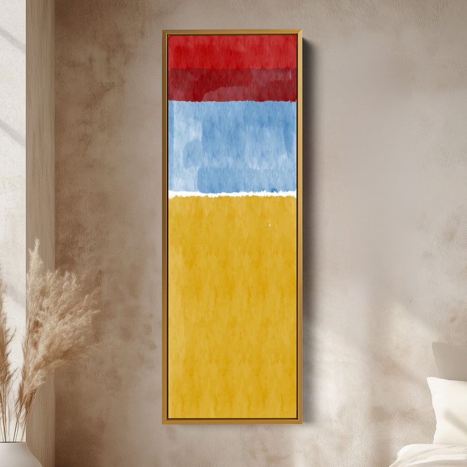 Modern Color Block Red and Yellow Vertical Framed Canvas Wall Art for Office or Hallway